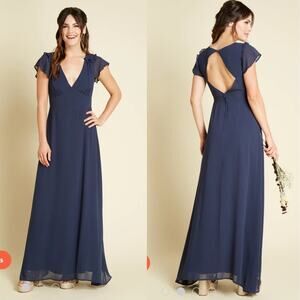 Modcloth Navy Flutter Sleeve Maxi Dress Wedding